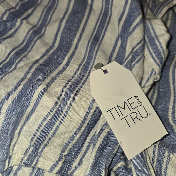 Time and Tru Striped Linen-Blend Tiered Midi Dress Blue and White - Size M 2035 - Picture 6 of 7